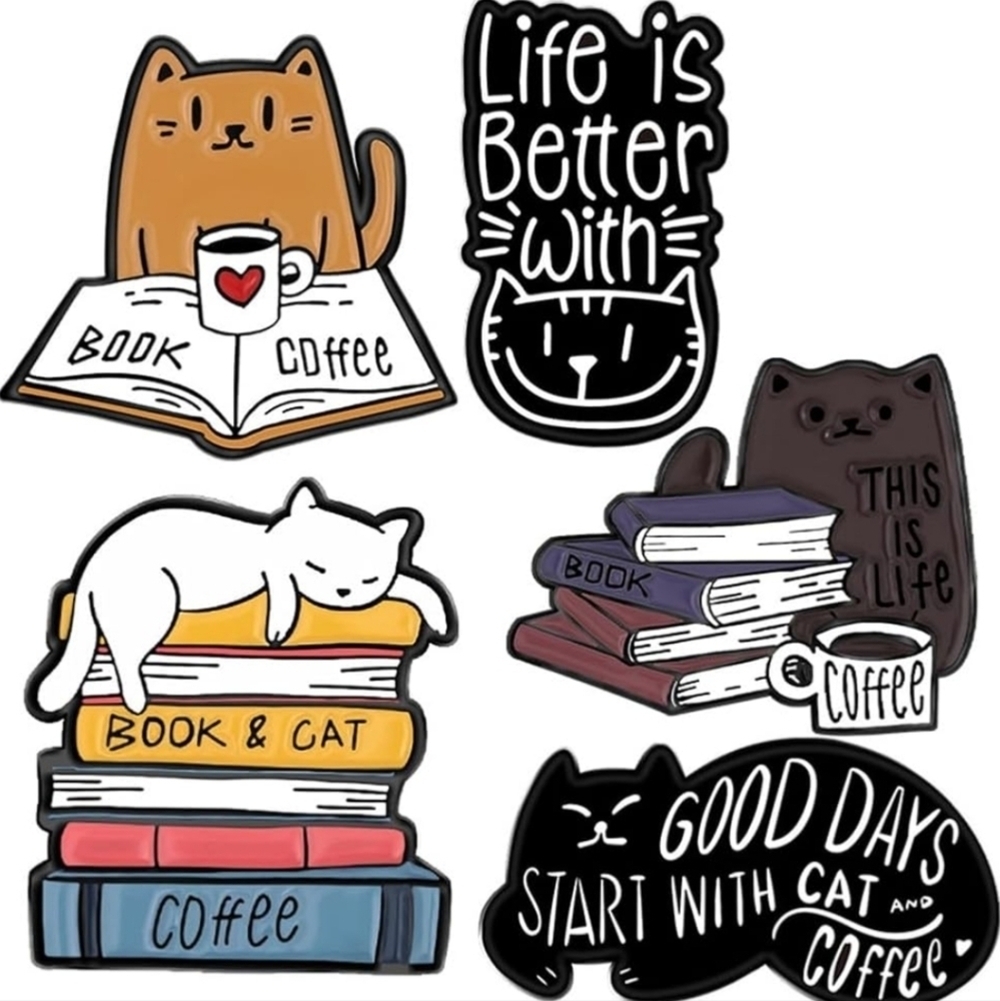 Women’s Jewelry Adorable Multicolored Cat Pins and some feature books and cups